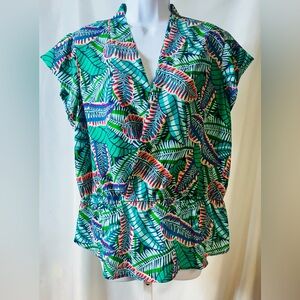 Liz Claiborne‎ Petite 100% Polyester Tropical Floral Peplum Cap Sleeve Top PXL